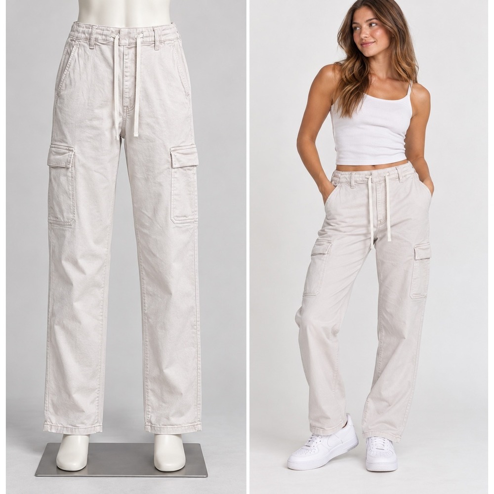 Torrid Weekend Straight Cargo Pants Womens 0R 12 Beige Twill Drawstring Casual